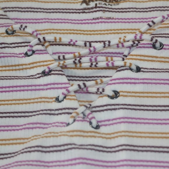 Arizona Jeans Striped Lace Up Short Sleeve Top - Picture 4 of 7